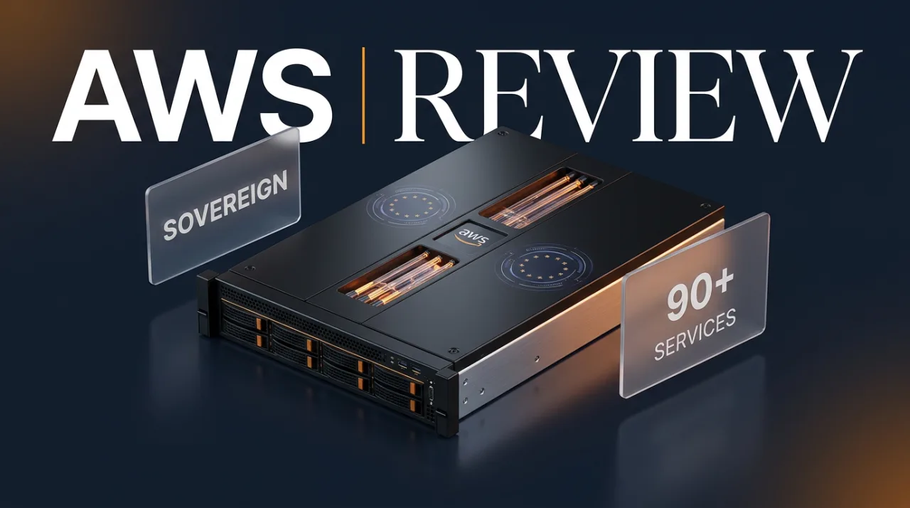 AWS European Sovereign Cloud review cover featuring enterprise server architecture and sovereign data badges.