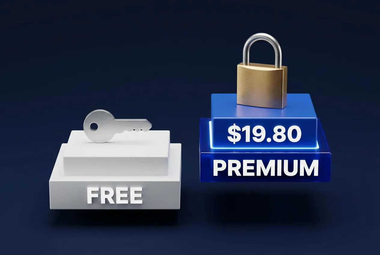 Infographic comparing Bitwarden Free and Premium annual pricing plans with security icons