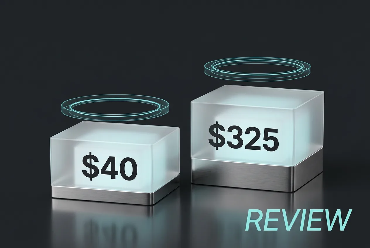 3D editorial chart comparing Perplexity AI Enterprise Pro at $40 and Enterprise Max at $325.