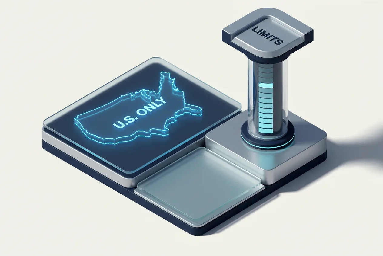 3D isometric infographic displaying startup geographic eligibility and transaction limits for NetSuite QuickStart.