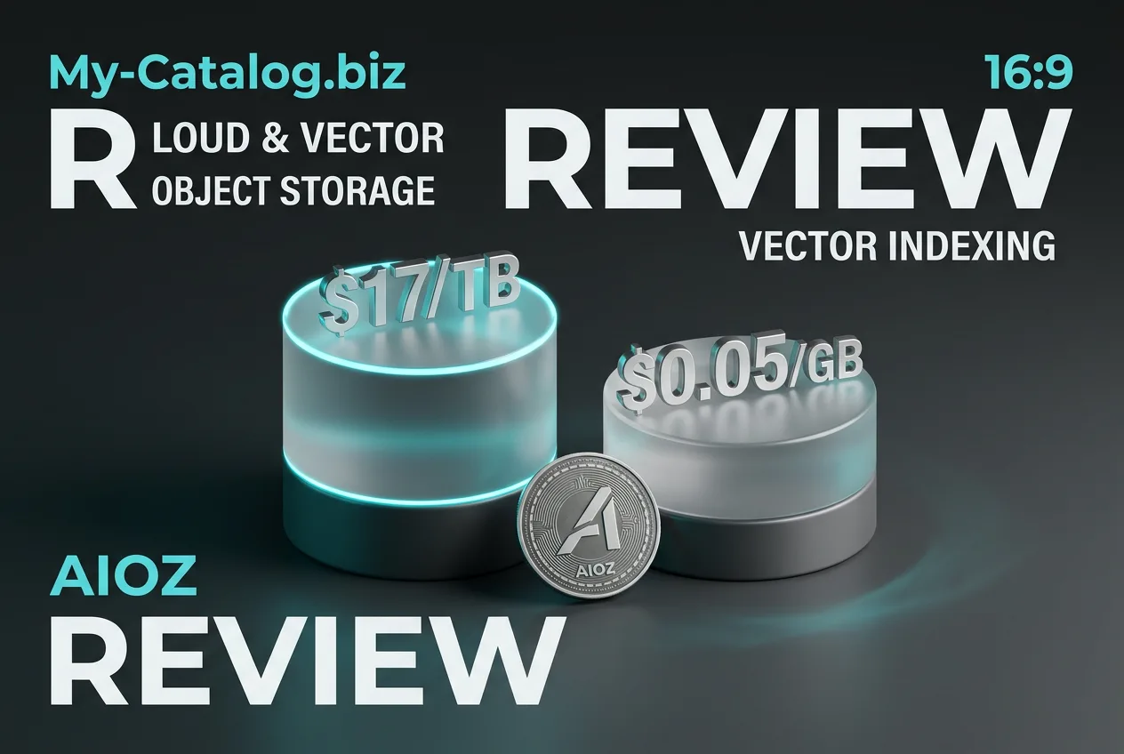 3D infographic showing AIOZ Storage pricing comparing object storage at $17 per TB and vector storage at $0.05 per GB