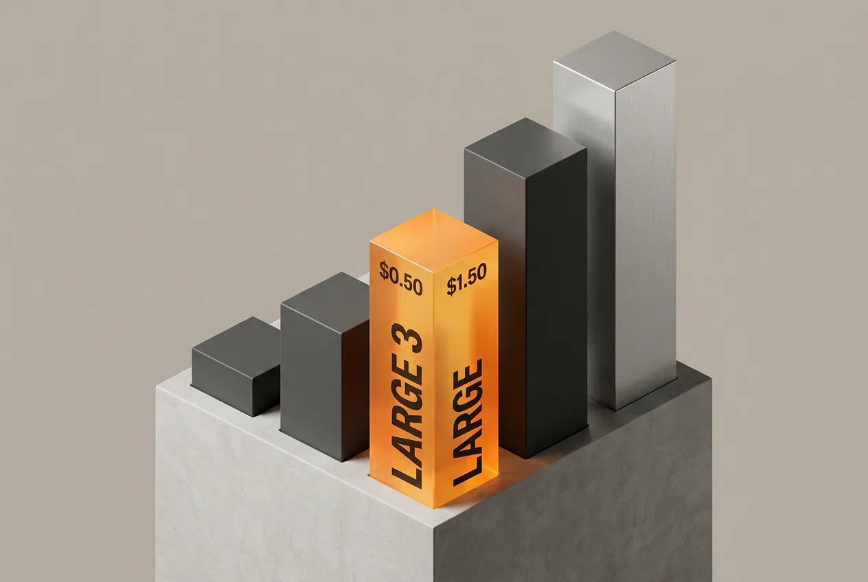 3D bar chart showing Mistral Large 3 input and output token pricing