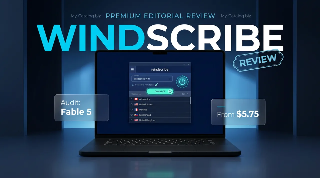 Windscribe VPN review editorial cover featuring laptop app interface and security audit details.