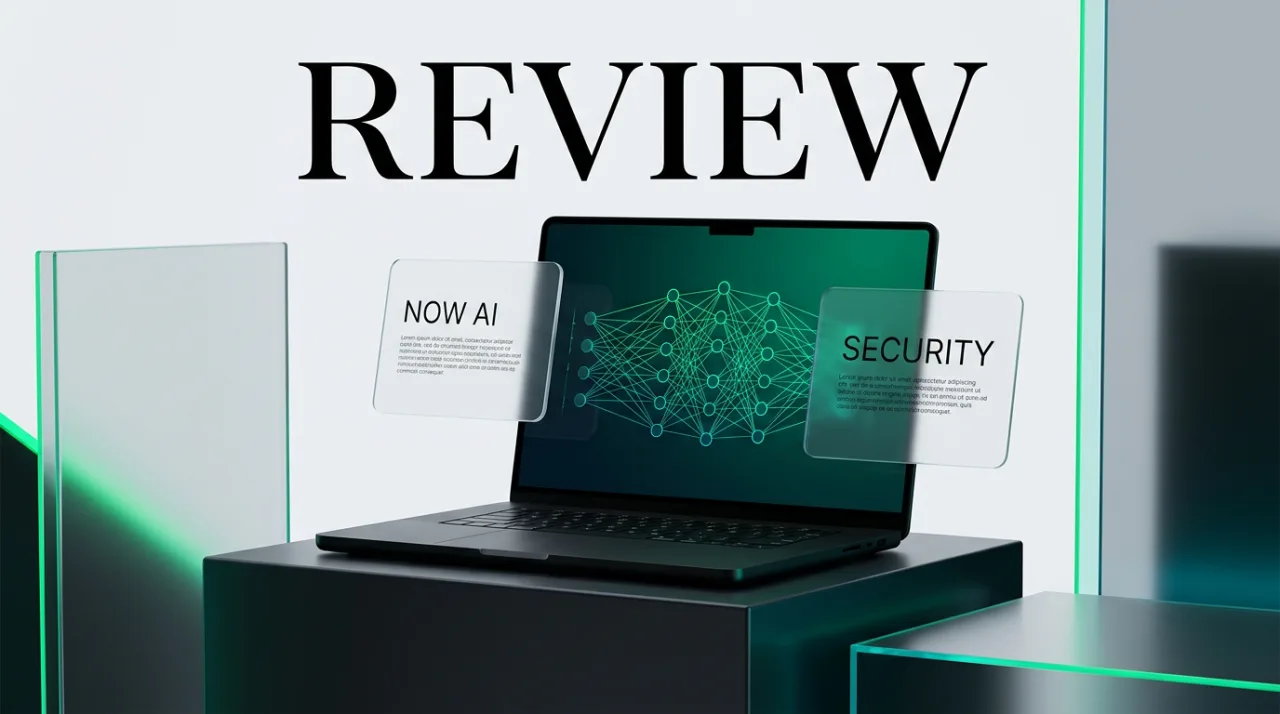 Editorial review cover of ChangeNOW NOW AI platform featuring modern interface and security graphics.