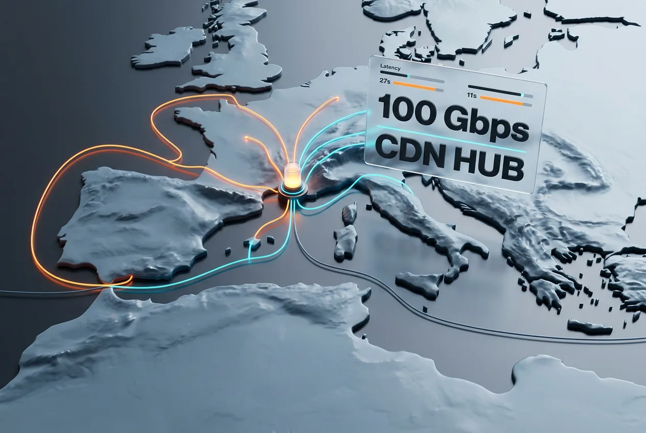 Infographic showing Marseille subsea cable landing connections and high-capacity CDN routing.